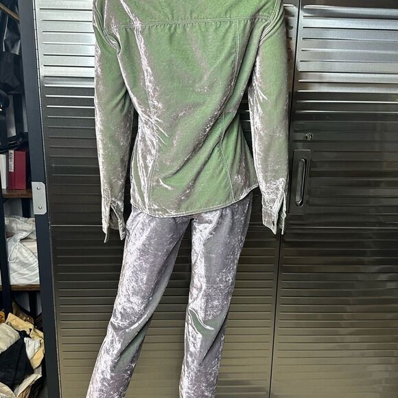 Vintage Y2K Versace Crushed Iridescent Green Velvet Track Suit Small - Picture 9 of 15